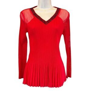 Journey Long Sleeve V Neck Pleated & Beaded Top NWT Size Small